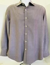 Robert Graham Shirt Tan Purple Striped Contrast Flip Cuff Floral LG Long Sleeve - £37.93 GBP