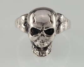 Men&#39;s Biker Skull and Bone Sterling Silver Band Ring Size 9.50 - £93.45 GBP