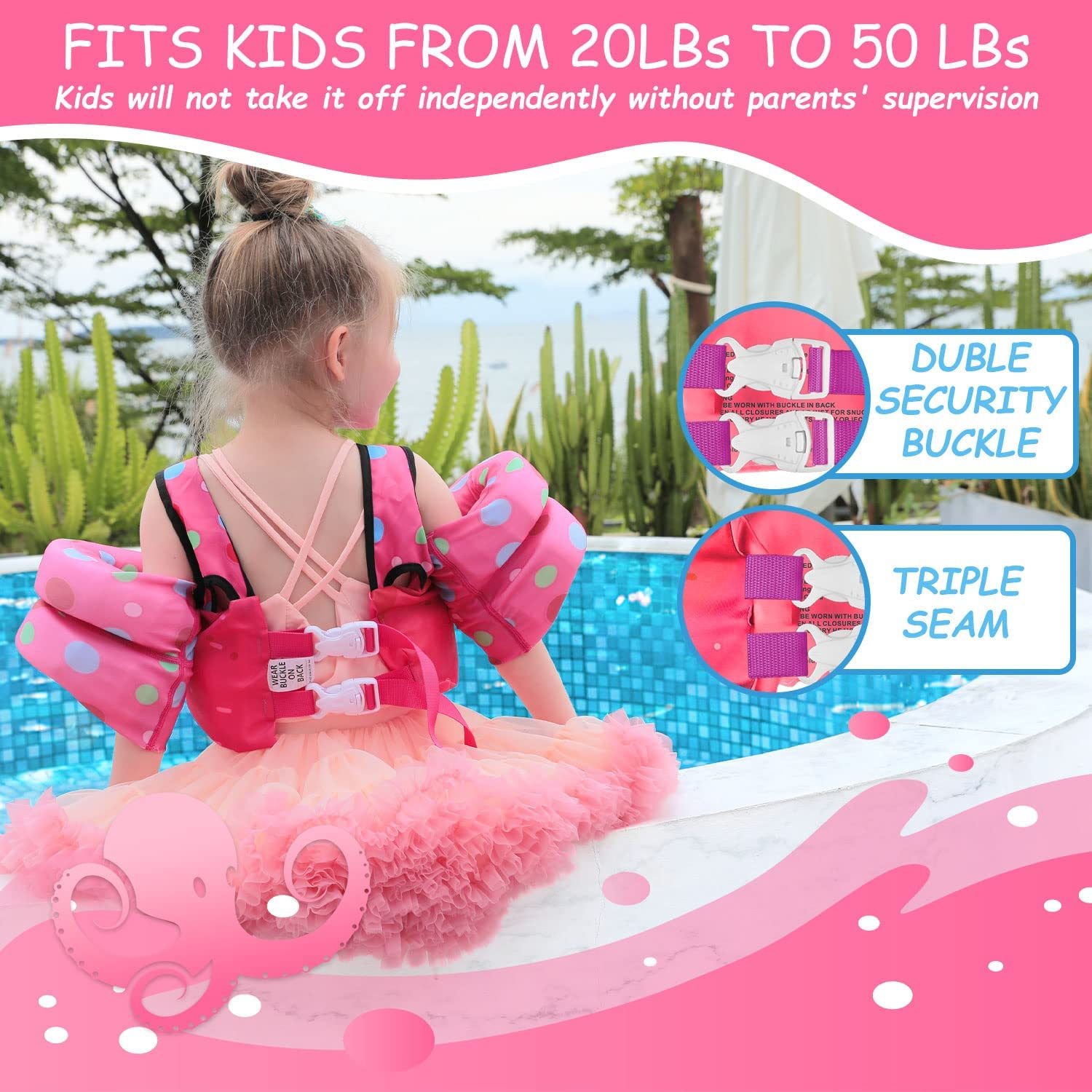 Swim Vest for Kids 30-60 lbs Girls Boys Life Jacket with Double Security Buckle
