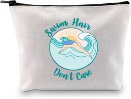 Swim Lover Gift Swim Hair Don&#39;t Care Makeup Bag Swimmer Cosmetic Bag Swimmer Gif - £26.44 GBP