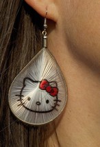 Hello Kitty White Teardrop Dangle Thread Earring Fishook Jewelry Kitty Face &amp;Bow - £7.85 GBP