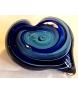 Blue Swirled Art Glass Heart Paperweight - £15.71 GBP
