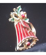 Enamel Holly Berry Bell Christmas Brooch Pin Vintage - £7.73 GBP