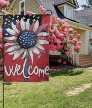 Patriotic Red White &amp; Blue Sunflower Double Sided Garden Flag ~ 12&quot; x 18... - $12.17