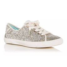 Kate Spade NY Women Lace Up Sneakers Trista Size 8.5B Silver Gold Glitter - £98.36 GBP