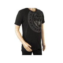 Mens PLATINI Sports Shirt With Rhine Stones Lion Medallion Chain SS3612 Black image 3