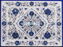 12&quot;x8&#39;&#39; White Marble Marquetry Tray Lapis Lazuli Inlay Kitchen Decorativ... - £302.88 GBP