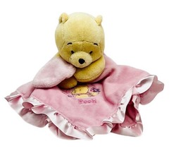 Disney Winnie The Pooh Lovey Pink Security Blanket 14 inch Rattle 2008 Satin - £18.36 GBP