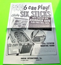 Six Sticks Original 1966 Flipper Game Pinball Machine Vintage Retro Flyer - £34.15 GBP