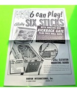 Six Sticks Original 1966 Flipper Game Pinball Machine Vintage Retro Flyer - £33.92 GBP