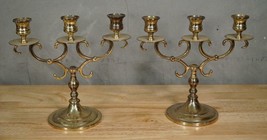 Vintage Set BALDWIN Brass Metalware Footed Three Arm Candlelabra Candle Holders - £50.43 GBP