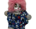 Vintage Porcelain Face Clown Doll 4.5&quot; Sandbag Body Pink Hair Blue Outfit - $15.00
