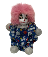 Vintage Porcelain Face Clown Doll 4.5&quot; Sandbag Body Pink Hair Blue Outfit - €12,88 EUR