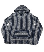 Lucky Brand Sweater Mens M Blue Striped Baja Hoodie Pullover Shirt Boho ... - $48.24 CAD