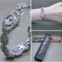 Women Wrist Watch Silver Plated Marcasites Stones Bracelet with Gift Box LM08 - £21.70 GBP