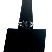 VTG. Sterling Silver 925 Black Spider Web Striped Jasper Cabochon Oval Ring Sz-8 - £27.49 GBP