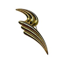 Vintage 60s Abstract Strokes of Gold Tone Brooch Pin Art Nouveau Modernist MCM - £6.70 GBP