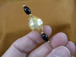 (U201-2) mosaic Mother of Pearl + black onyx beaded hatpin Pin hat pins JEWELRY - £12.51 GBP