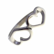 Twin Heart Ring Womens Silver Stainless Steel Promise Pregnancy Band Sizes 4-8 - £6.38 GBP