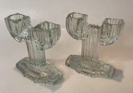Vintage Anchor Hocking queen Mary Double Candlestick Holder Set of 2 Art Deco - £6.39 GBP