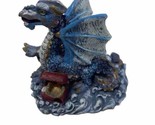 Hand Painted Resin Blue Dragon with Treasure Chest  Figure 2.5 In - $6.65
