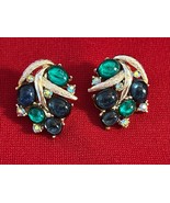 Vtg Blue Green Aurora Borealis Beaded Rhinestone Clip On  (j222) St Patr... - $282.52 MXN