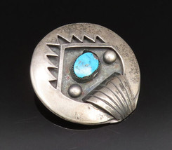JH NAVAJO 925 Silver - Vintage Carved Paw Motif Turquoise Brooch Pin - B... - $193.45