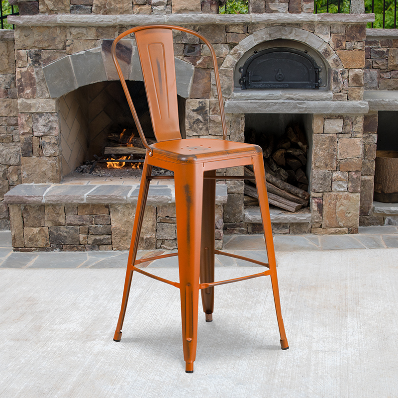 Distressed Orange Metal Stool ET-3534-30-OR-GG