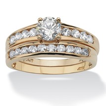 PalmBeach Jewelry 1.06 TCW CZ 10k Yellow Gold 2-Piece Channel Bridal Ring Set - £298.19 GBP