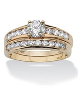 PalmBeach Jewelry 1.06 TCW CZ 10k Yellow Gold 2-Piece Channel Bridal Rin... - £298.80 GBP