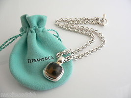Tiffany &amp; Co Silver Gemstone Toggle Necklace Smoky Quartz Pendant Clasp ... - £742.94 GBP