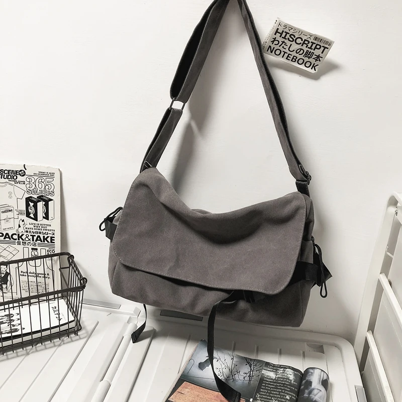  Male Canvas Fabric Soft Slouchy Shoulder Bag Y2K Student Leisure Medium School  - $113.63