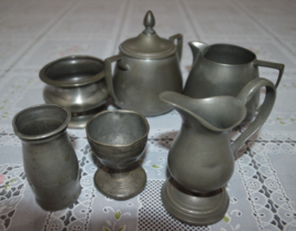 Lot of 6 Antique Pewter Cups &amp; Saucers, etc - £27.97 GBP