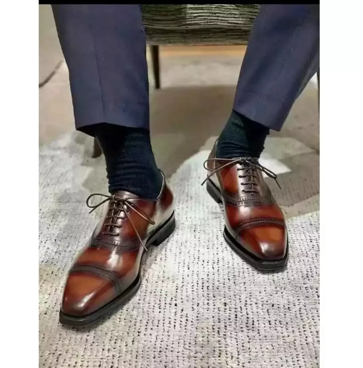 Handmade Mens Brown Oxford Lace Up Dress Shoes, Mens Burnish Lace up Tux... - $149.99