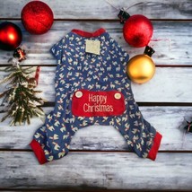 Pet Central Happy Christmas Llama In Scarves Dog Puppy Pajama One Piece Blue XS - £6.63 GBP