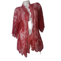AVID LOVE Burgundy Red Floral Lace Robe Womens Size Large  - £15.82 GBP
