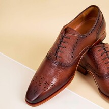 The Draco Handmade Tan Semi Brogue Oxford Men Shoe image 15