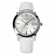 Burberry BU9128 The City Silver Dial White Leather Strap - 38 mm - Warranty - £227.81 GBP