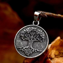 Stainless Steel Tree of Life Pendant Yggdrasil Norse Mythology Necklace Chain - £18.09 GBP