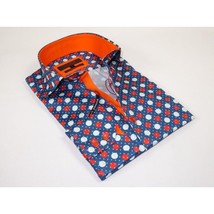 Men Dress Shirts AXXESS Turkey 100% Soft Egyptian Cotton 923-12 Blue/Red Polka image 2