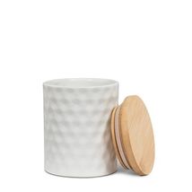White Canister 3 Piece Set Hexagon Textured Stoneware Bamboo Lid 4" - 7 " high image 7