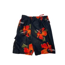 Urban Pipeline Boys Medium 10 12 Swim Trunks Shorts Hibiscus Black Red Orange Ca - £10.11 GBP