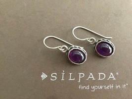 Silpada Sterling Silver Oval Purple Amethyst Earrings W1277 Bezel Set Ra... - $46.04