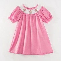NEW Boutique Christmas Santa Girls Pink Smocked Embroidered Dress - £11.43 GBP