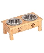 Small Table Top Dog Feeder Handmade Wood Stand w/ 2QT Paw Print Bowl FIN... - $1,631.58 MXN