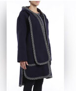 See by Chloe Indigo Hooded Wool Double-Face Long Zip Coat with Patterned... - $209.92 CAD