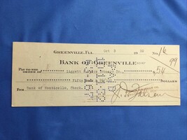 1932 Bank of Greenville Florida FL FLA  Obsolete Check USED CASHED - $19.78