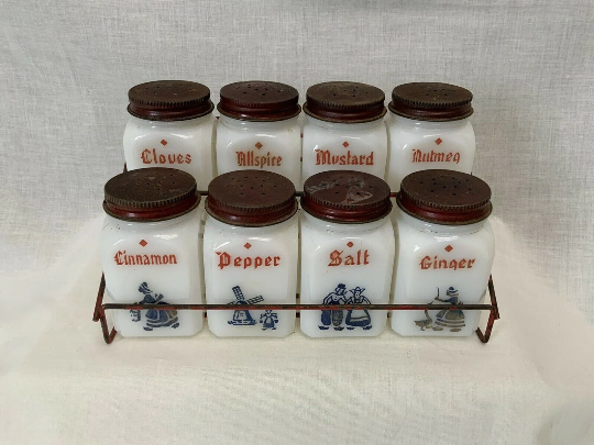  Vintage Hazel Atlas dutch diamond spice shaker and original metal wire ... - $55.00