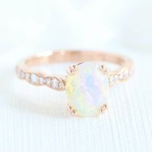 1.25ct Oval Cut Fire Opal &amp; Diamond 14k Rose Gold Over Halo Engagement Ring - £71.57 GBP