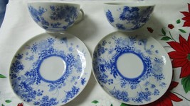 Antique Japanese Blue Eggshell 2 Tea Cups Blue Flowers - £59.27 GBP